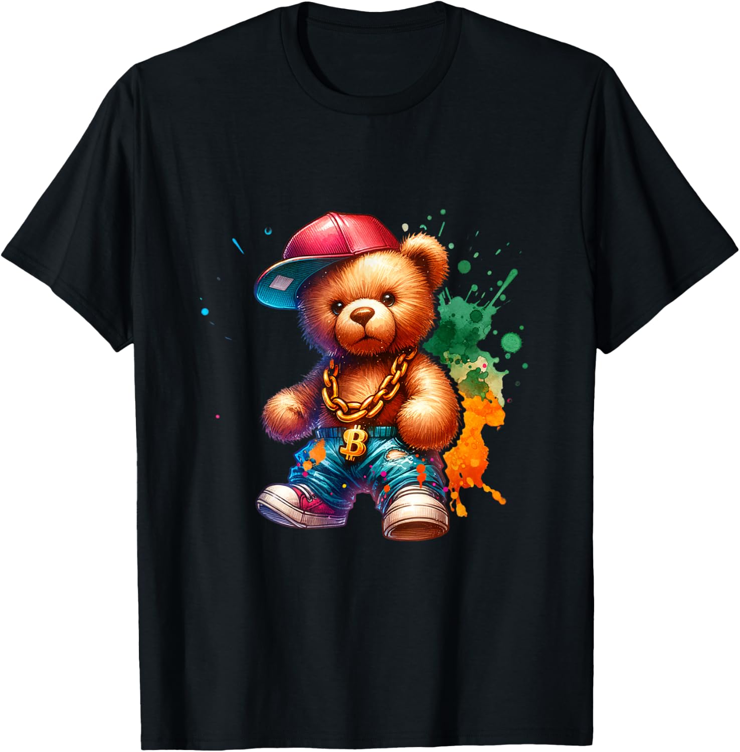 Hip Hop Bear Colourful Teddy Bear Urban Gangster Teddy Bear T-Shirt - T-Shirt | Black