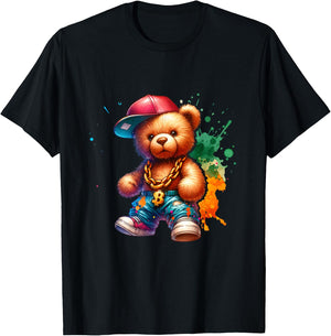 Hip Hop Bear Colourful Teddy Bear Urban Gangster Teddy Bear T-Shirt - T-Shirt | Black