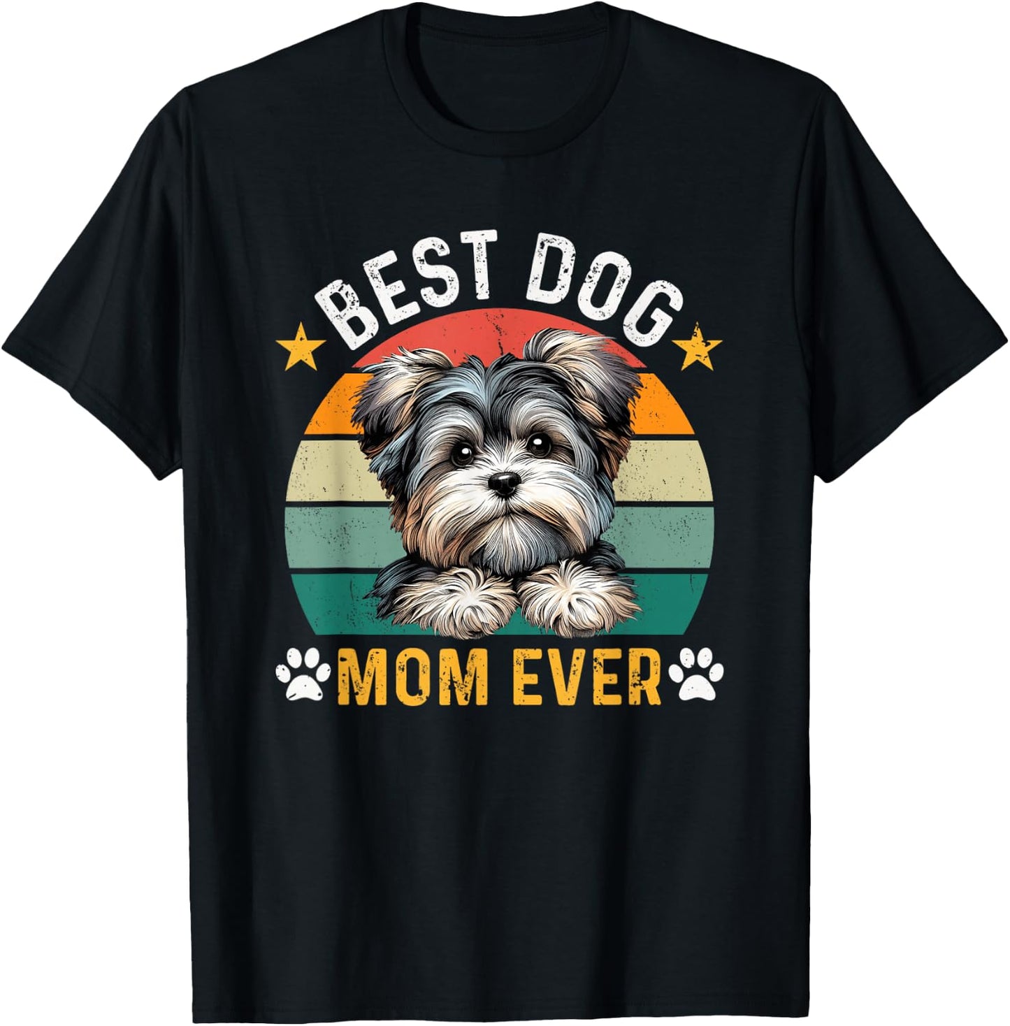 Best Morkie Dog Mom Ever Funny Dogs Owner Retro T-Shirt - T-Shirt | Black