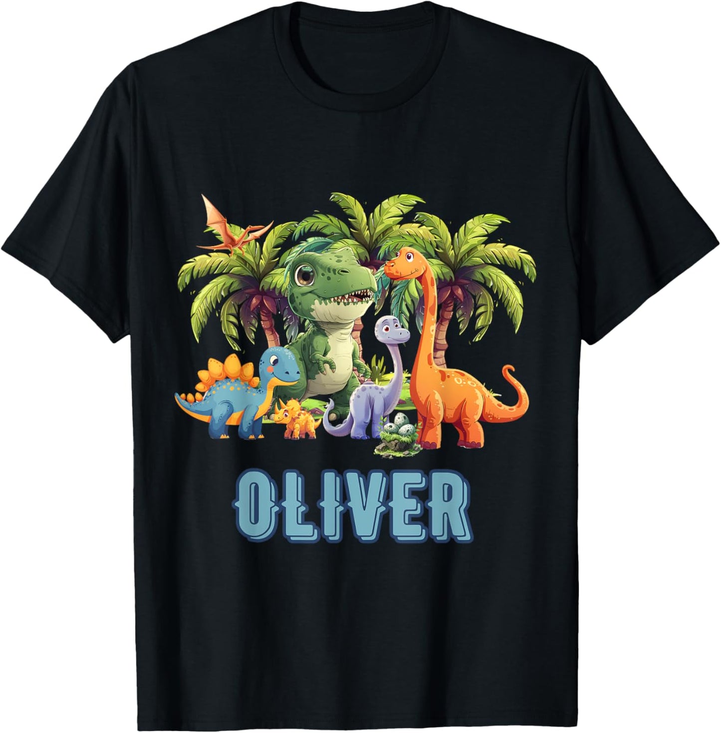 OLIVER Dinosaur Personalized Custom First Name Toddler Fun T-Shirt - T-Shirt | Black