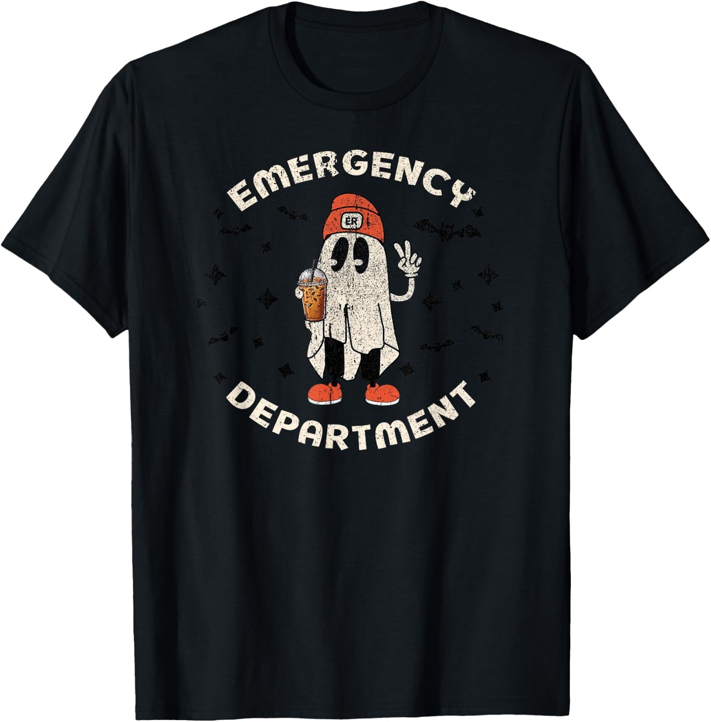 Halloween Emergency Department Ghost ER Nurse Tech ED Nurse T-Shirt - T-Shirt | Black