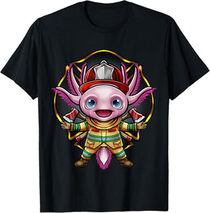 Axolotl Firefighter Fireman Helmet Ax Bunker Gear Fire Chief T-Shirt - T-Shirt | Black