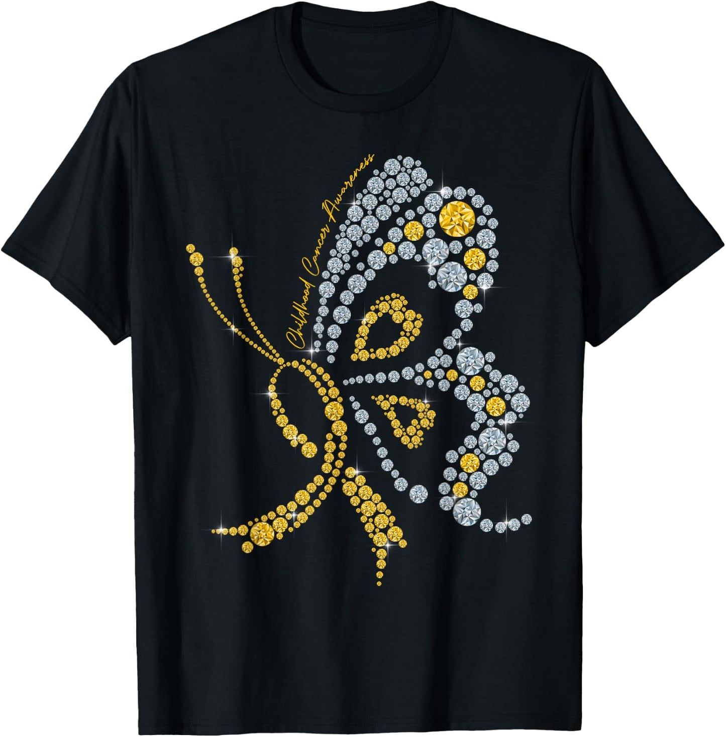 Childhood Cancer Awareness Gold Butterfly Warrior Supporter T-Shirt - T-Shirt | Black
