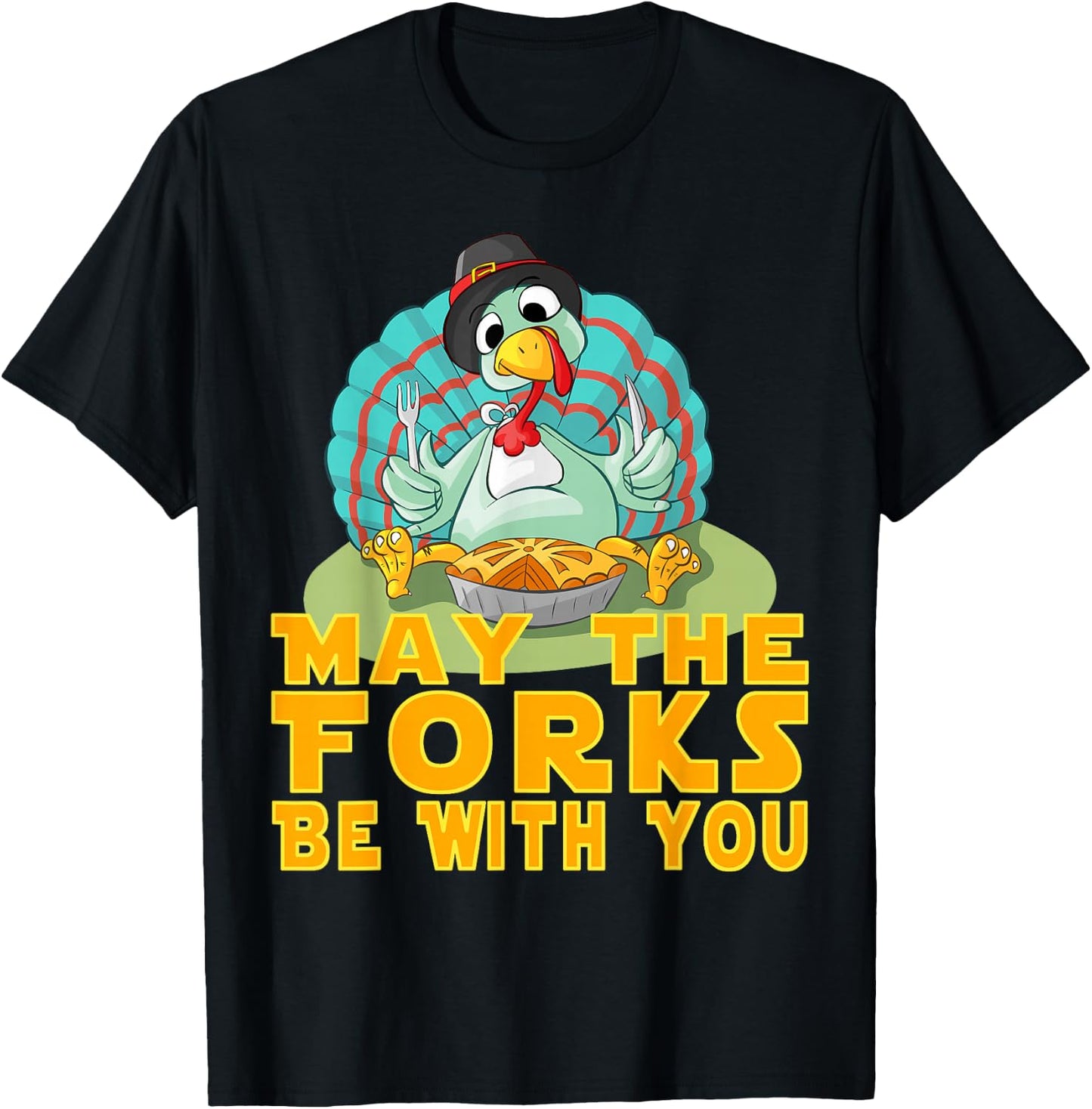 Cute Thanksgiving Turkey May The Forks Be With You T-Shirt - T-Shirt | Black