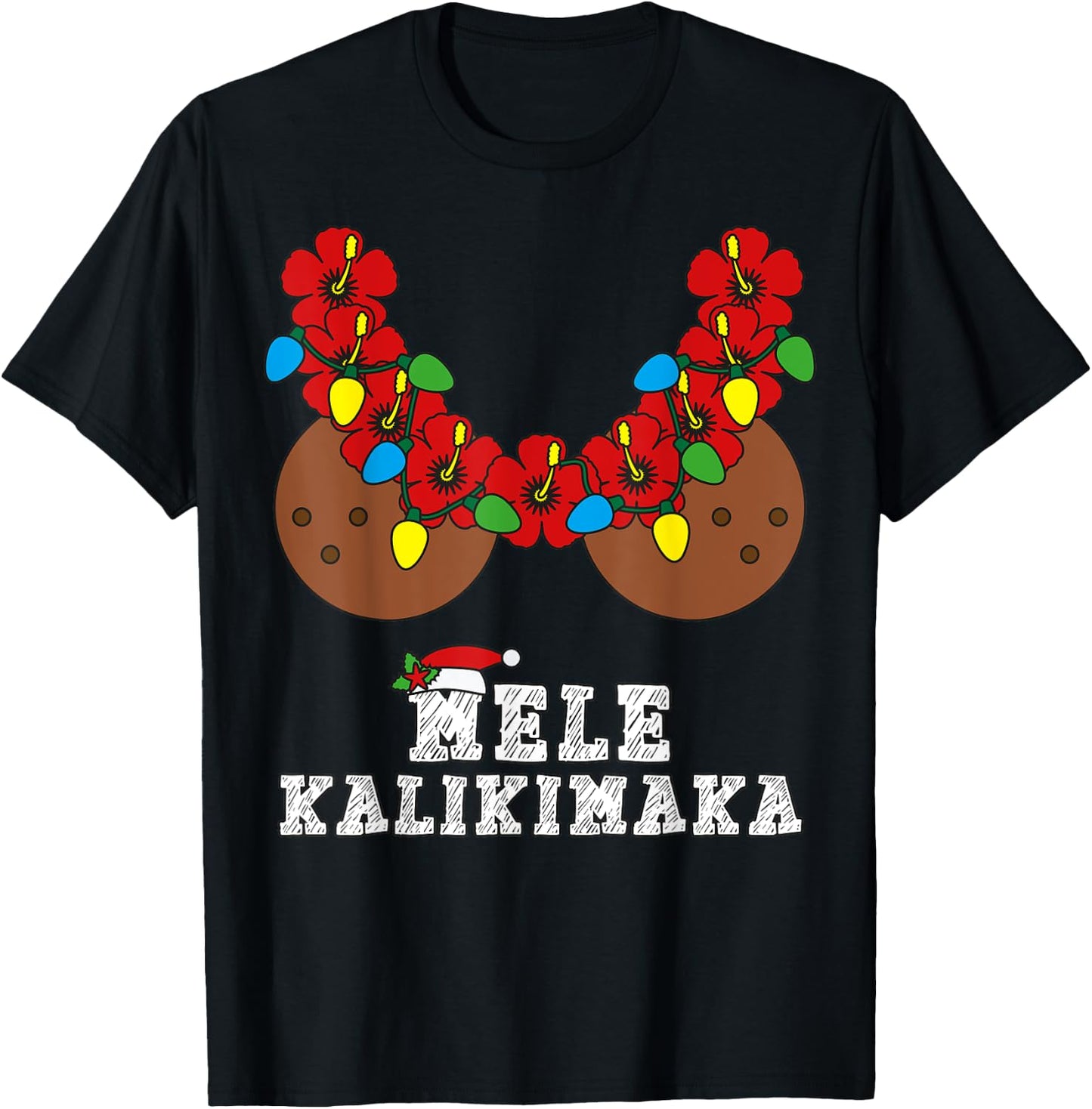 Christmas in July Mele Kalikimaka Coconut Bra Hawaiian Beach Women T-Shirt - T-Shirt | Black