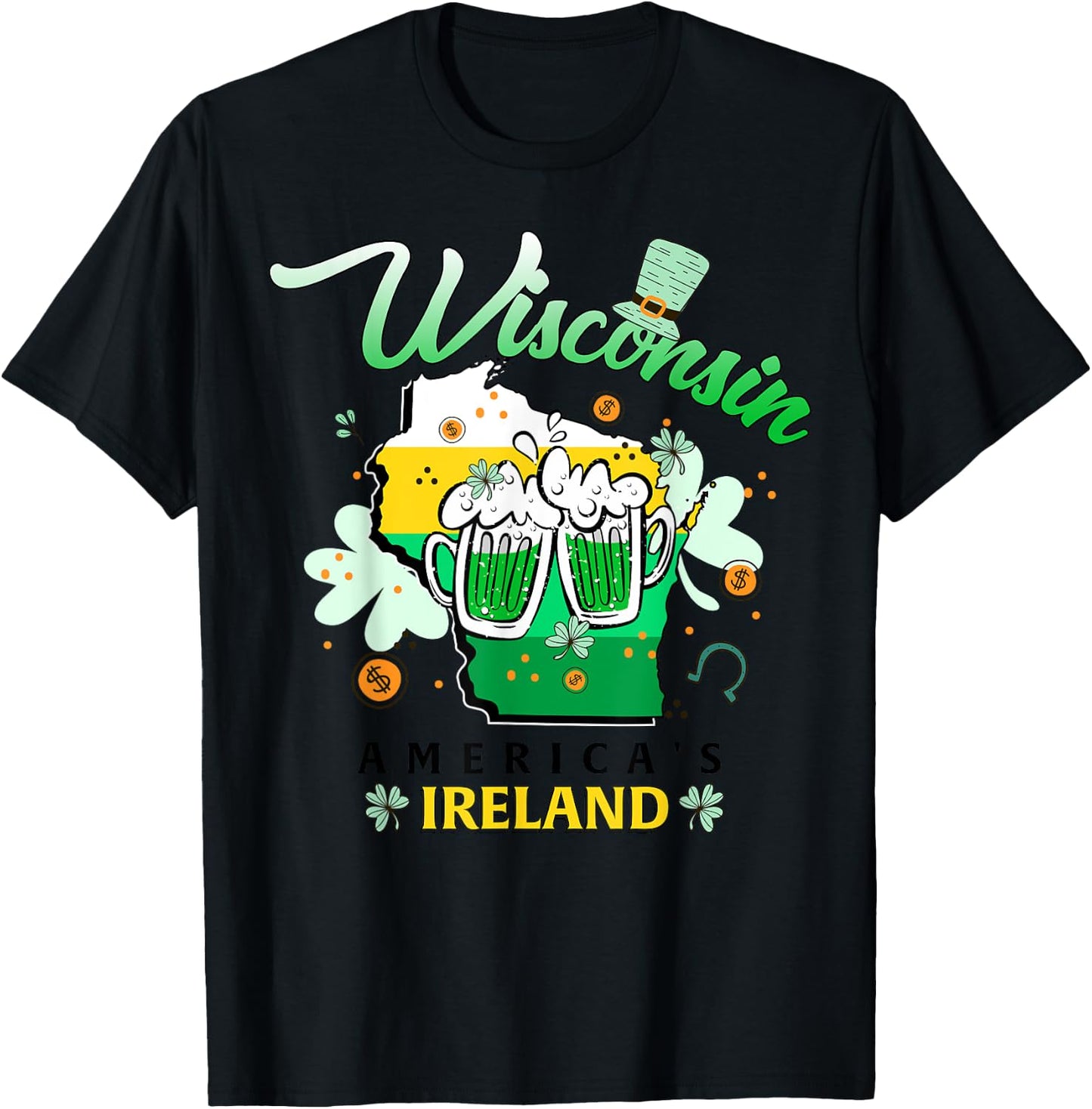 Wisconsin America's Ireland Irish St Patricks Day Beer Lover T-Shirt - T-Shirt | Black