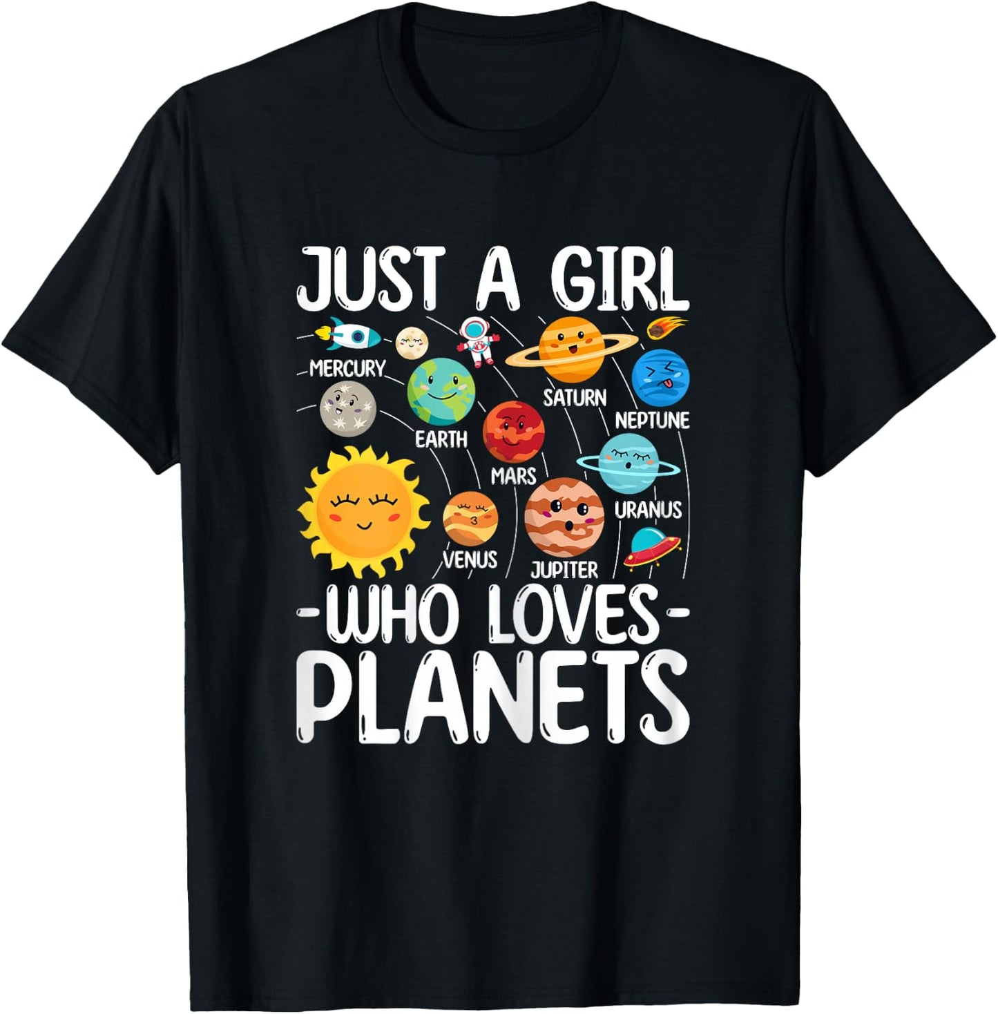 Just A Girl Who Loves Planet Solar Star System Science Space T-Shirt - T-Shirt | Black