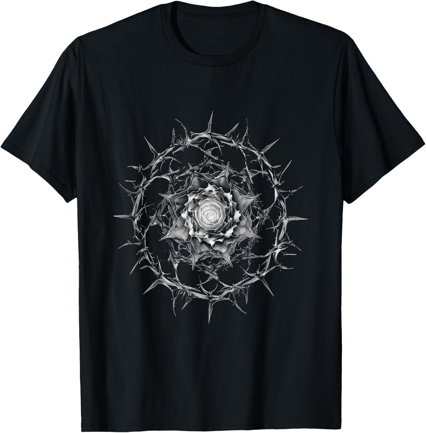 Rose Aesthetic Abstract Thorn Patterns Geometric T-Shirt - T-Shirt | Black