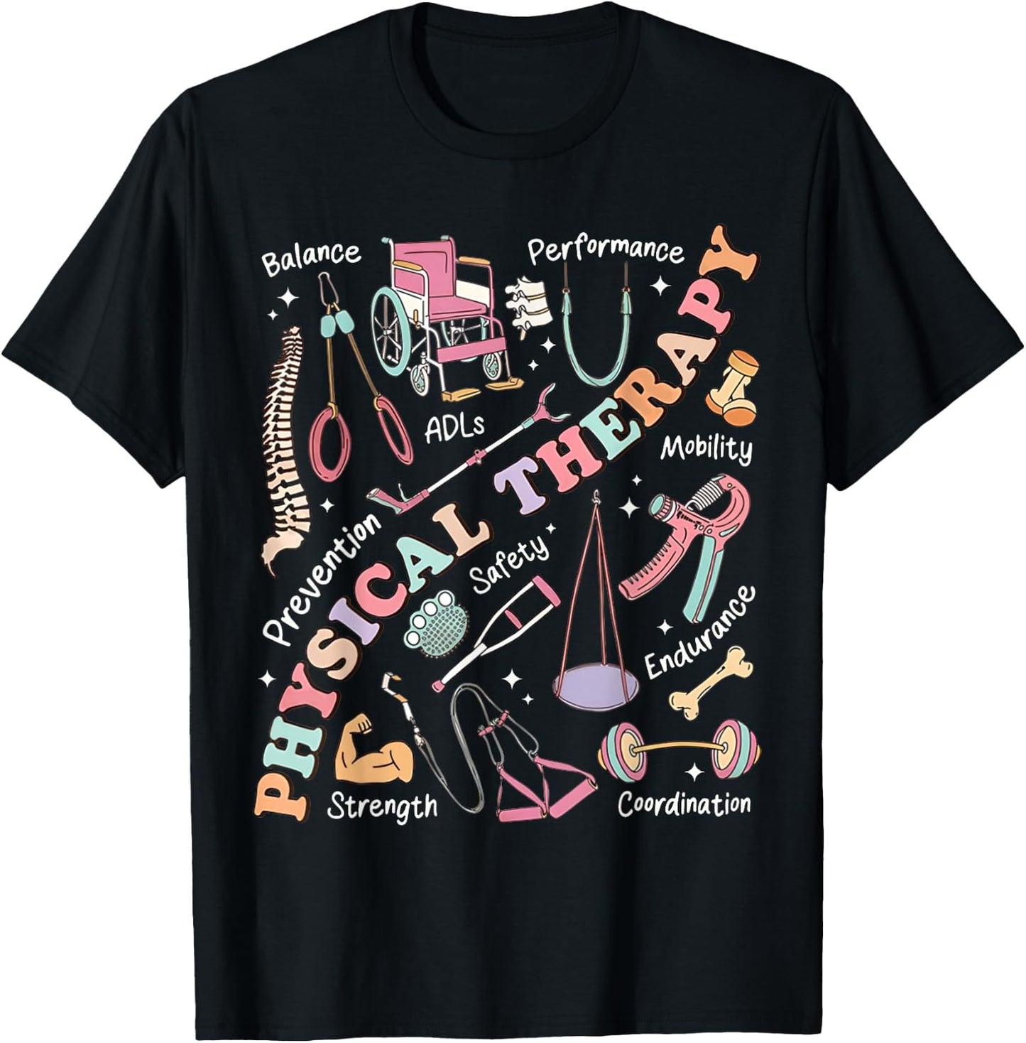 Retro Groovy Physical Therapy PT Exercise DPT Therapist PTA T-Shirt - T-Shirt | Black