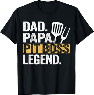 Daddy Papa Pit Boss Legend Funny Retro T-Shirt - T-Shirt | Black