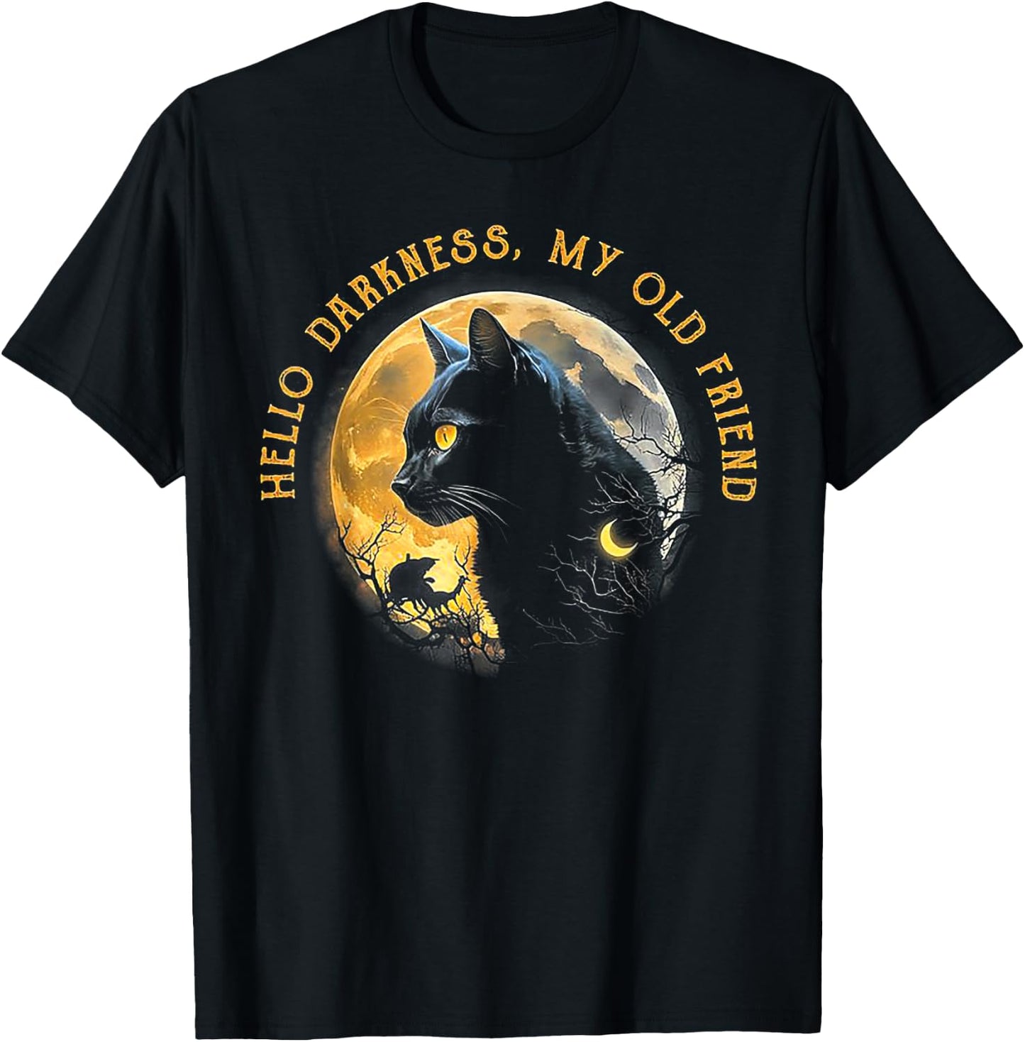 Hello Darkness My Old Friend Funny Cat Moon T-Shirt - T-Shirt | Black