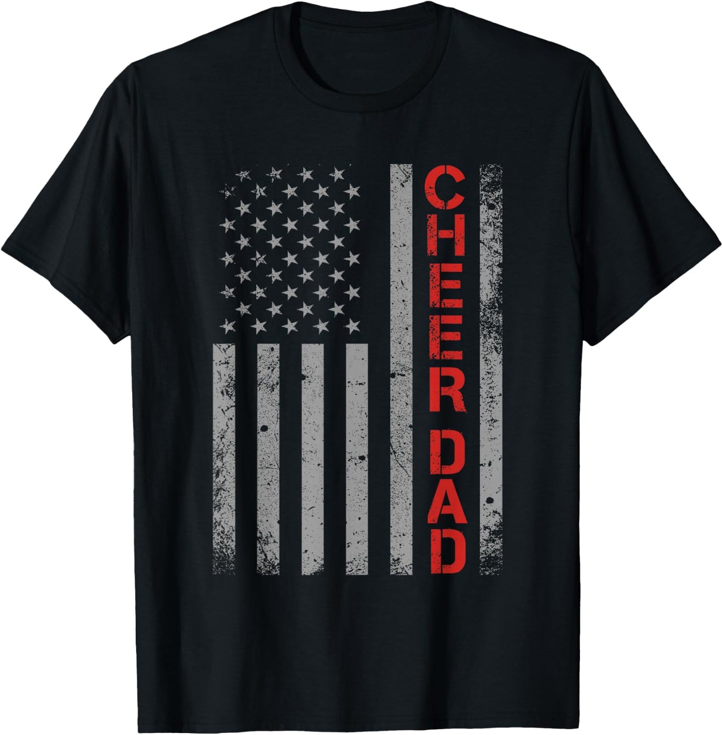 American Flag Cheer Dad Vintage Patriotic Father Cheerleader T-Shirt - T-Shirt | Black