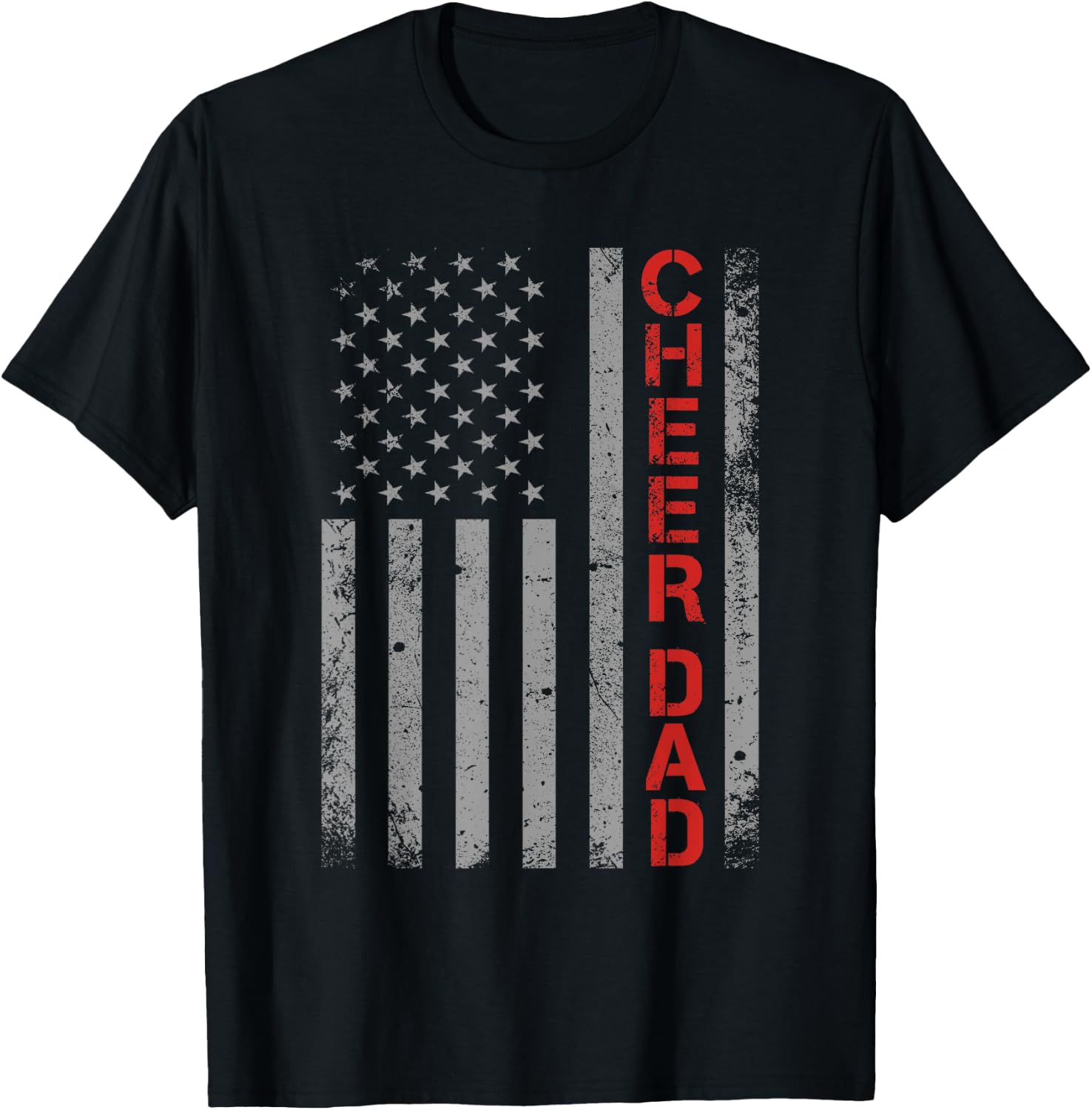 American Flag Cheer Dad Vintage Patriotic Father Cheerleader T-Shirt - T-Shirt | Black