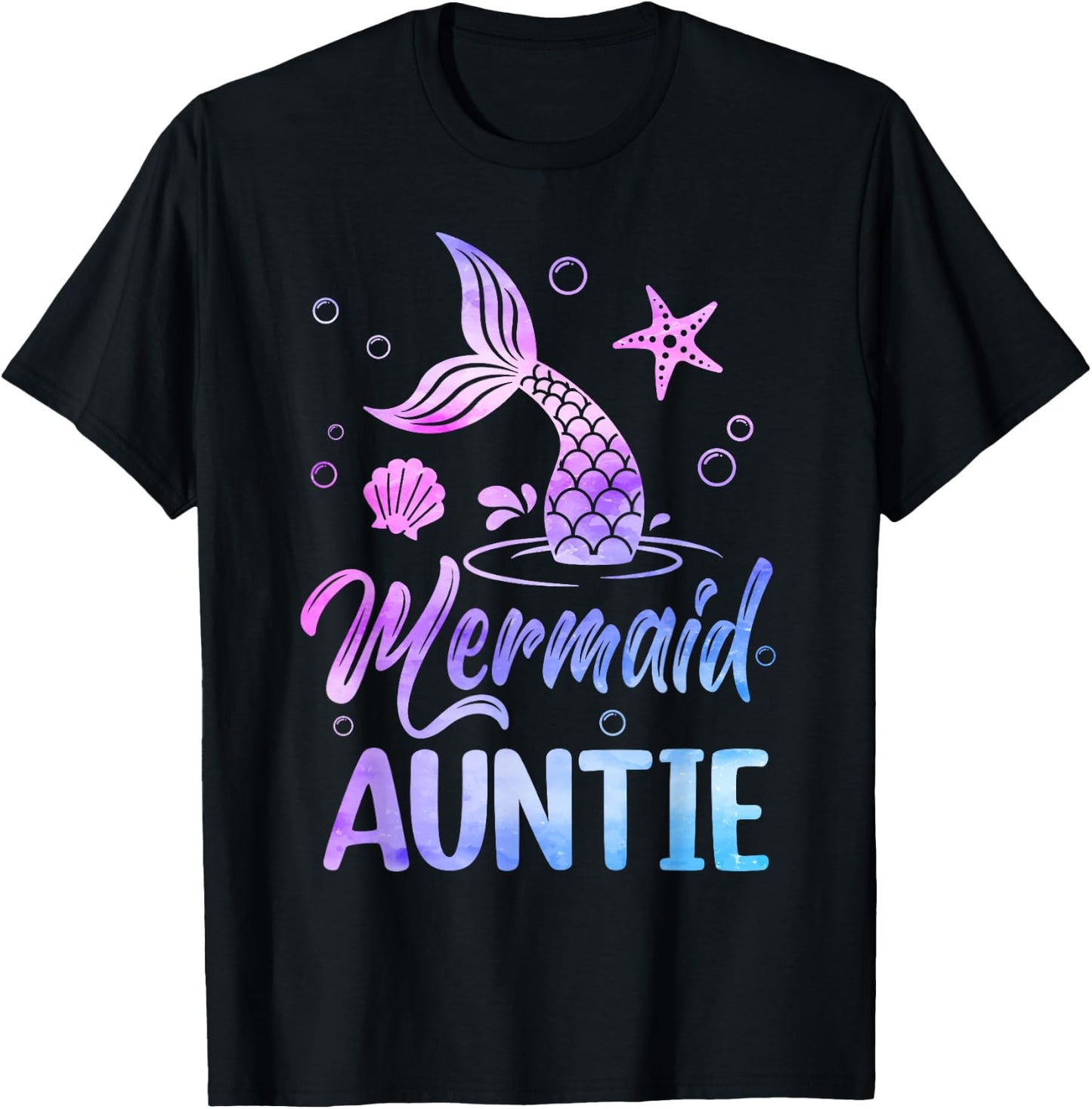 Mermaid Auntie Tail Matching Mermaid Squad Birthday Party T-Shirt - T-Shirt | Black