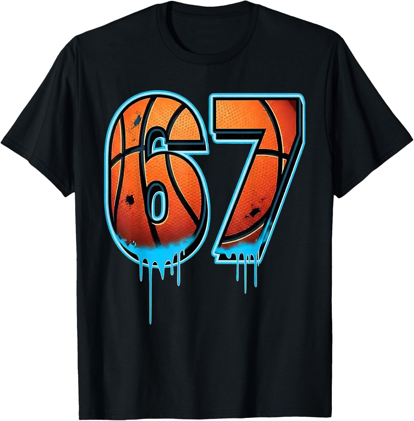Basketball 67 Six Seven Funny 6 7 Gen Alpha Meme Drip T-Shirt - T-Shirt | Black