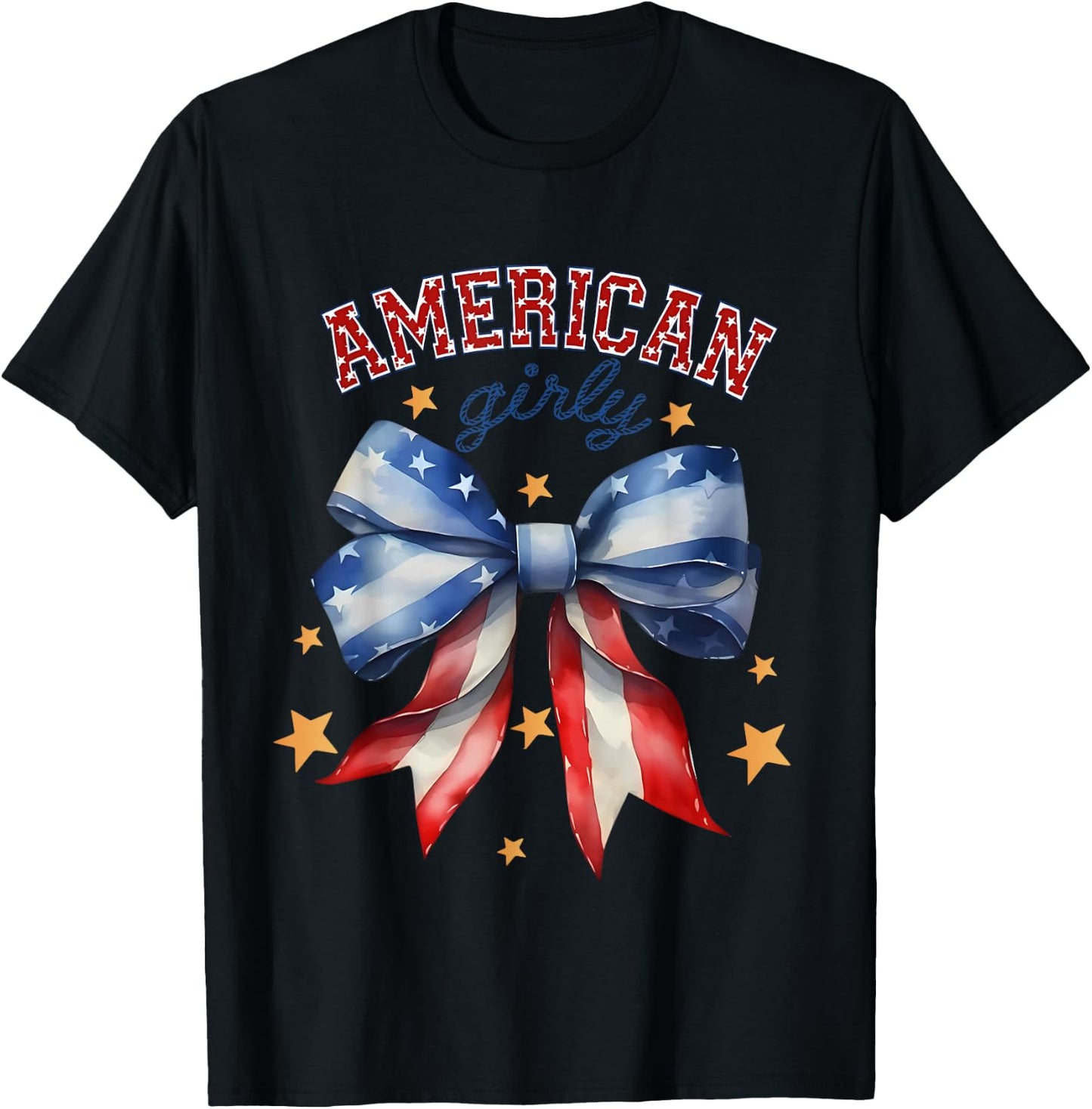 American Girly Coquette Bow 4th of July Flag Women Girls T-Shirt - T-Shirt | Black