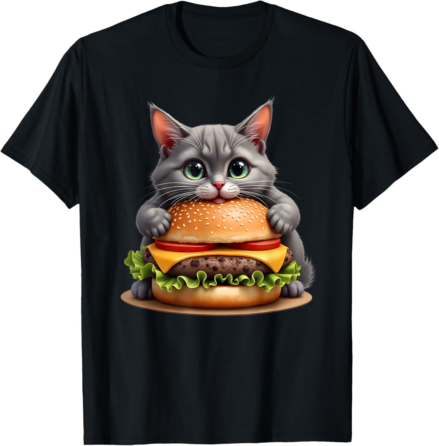 Funny Fast Food Cat Burger Lover Cute Cats Cheeseburger Women Kids T-Shirt - T-Shirt | Black