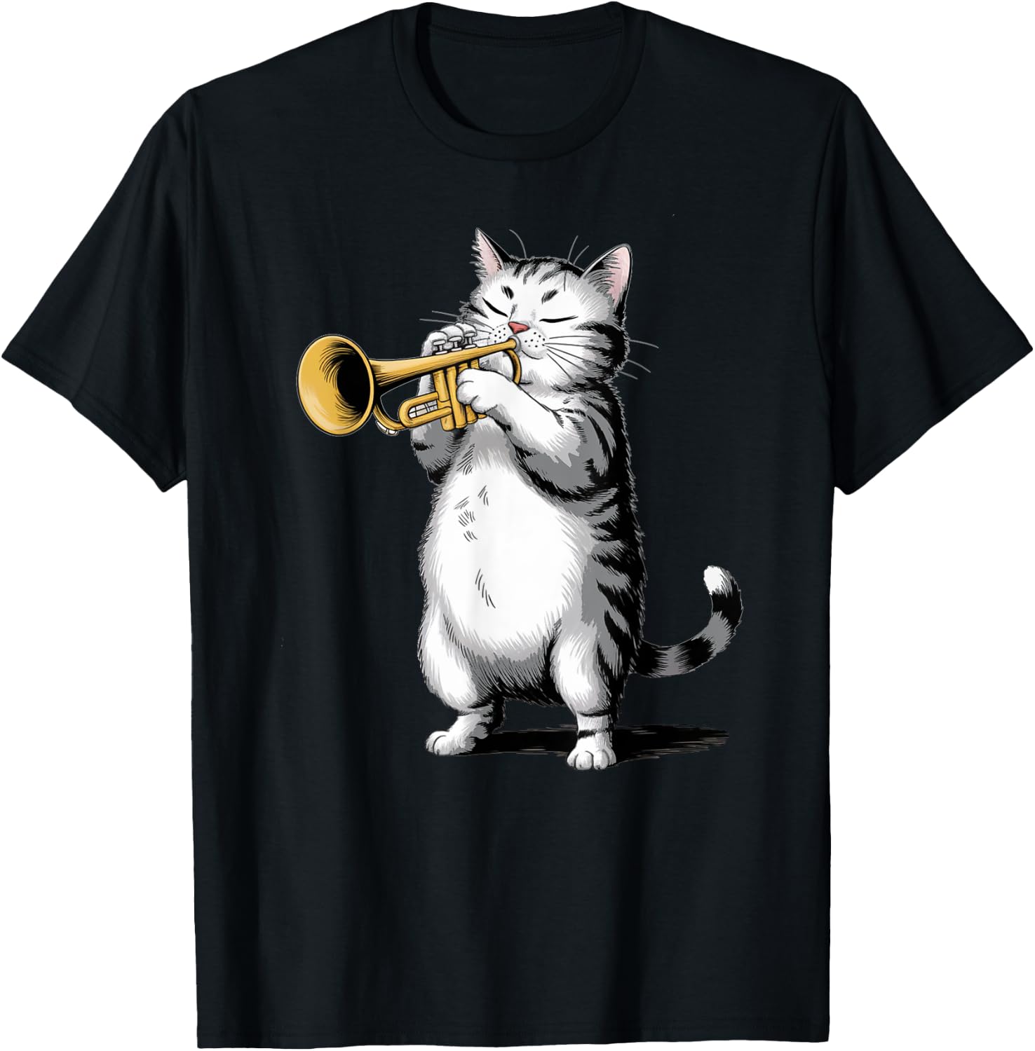 Cute Fat Cat Playing Trumpet Women Kids T-Shirt - T-Shirt | Black