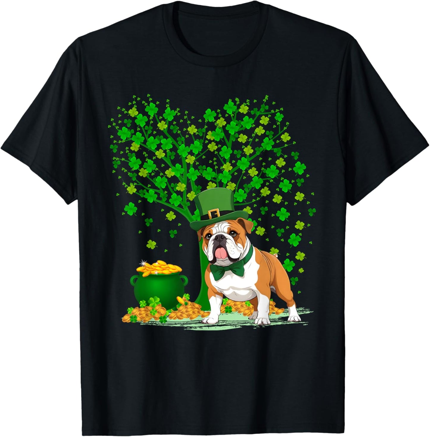 Shamrock Tree Leprechaun Hat English Bulldog St Patricks Day Women Kids T-Shirt - T-Shirt | Black
