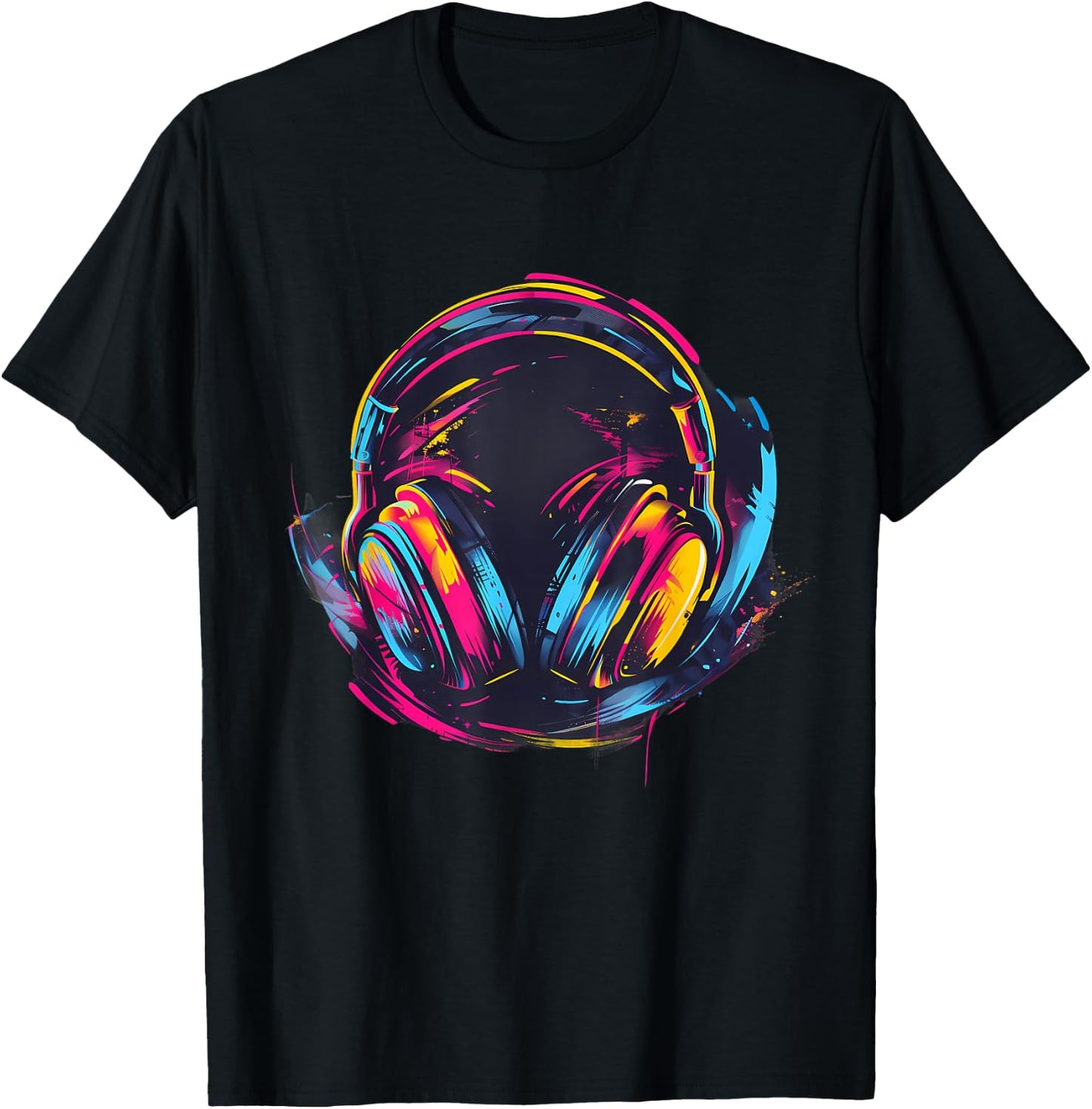 Headphones Music DJ Colourful Music Lover Music Headphones T-Shirt - T-Shirt | Black
