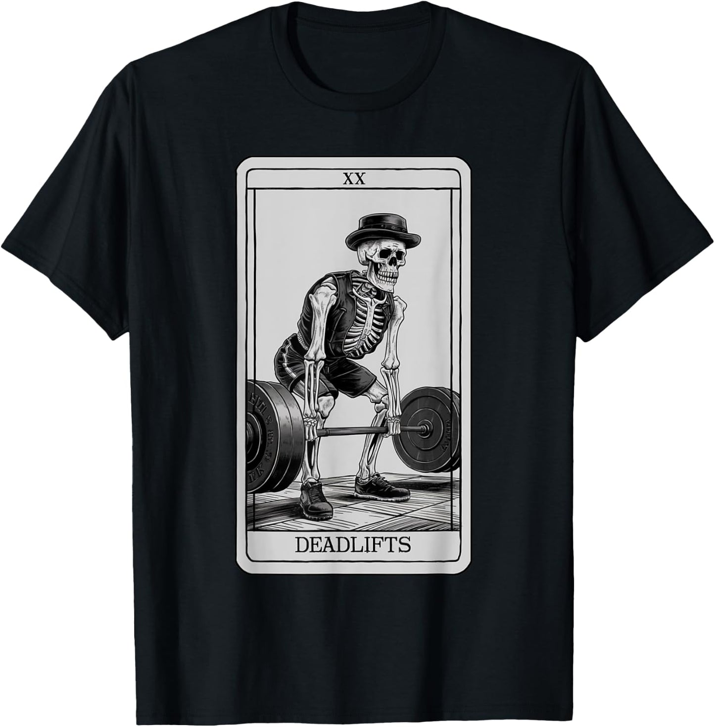 Skeleton Tarot Card Deadlifts Powerlifting Weightlifting Gym T-Shirt - T-Shirt | Black