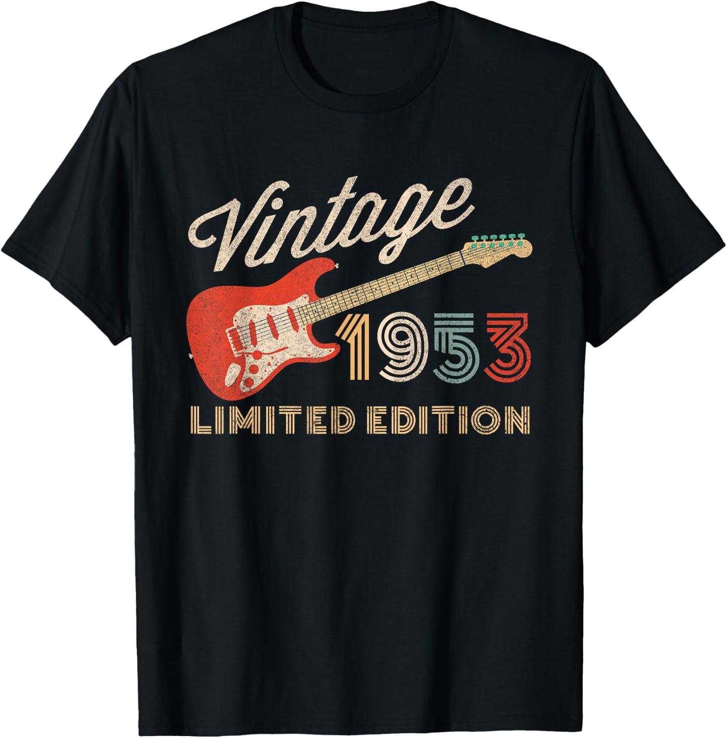 Vintage 1953 Limited Edition Guitar Year Of Birth Birthday T-Shirt - T-Shirt | Black