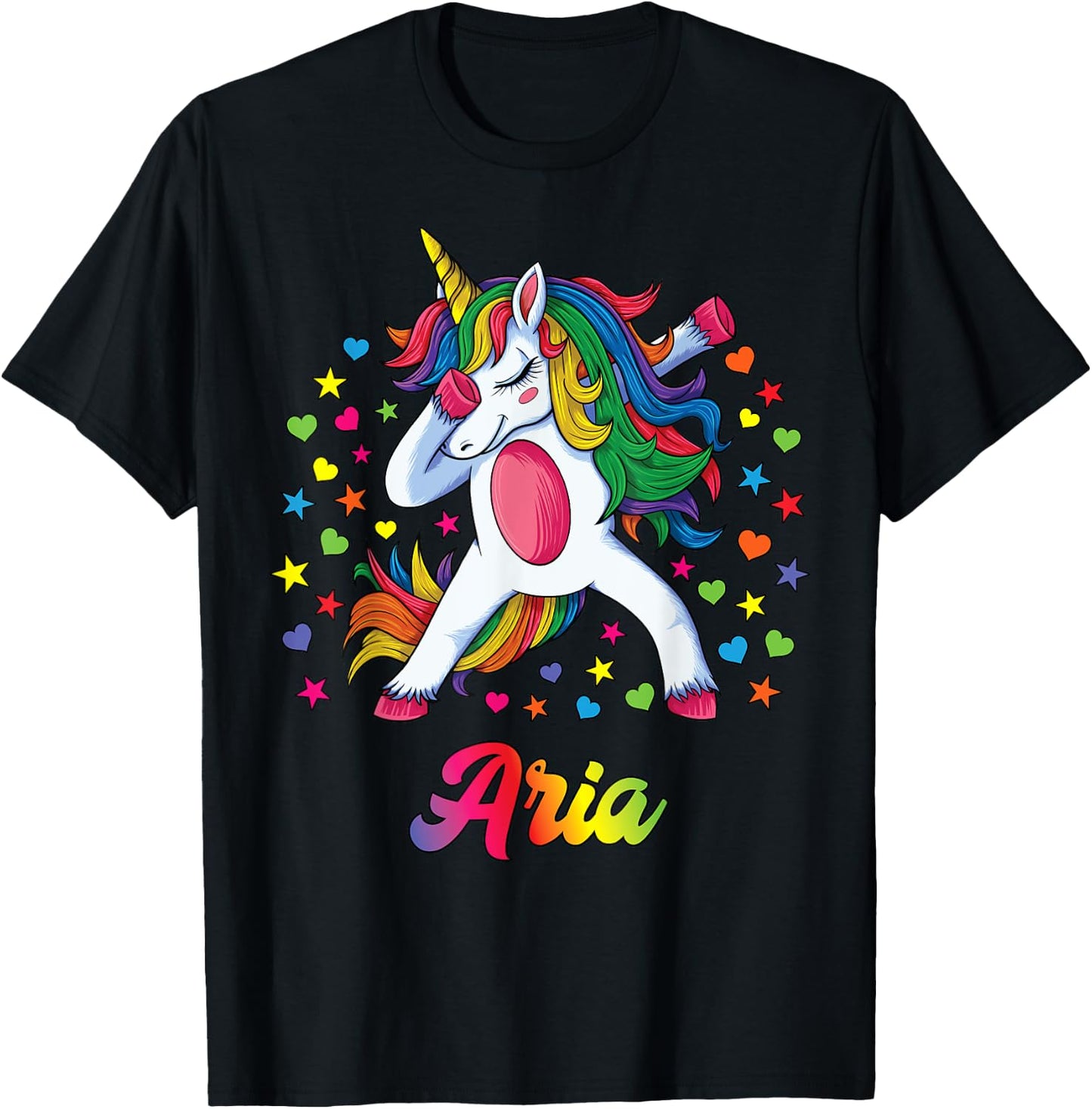 Aria Personalised Name Unicorn Girl Gift T-Shirt - T-Shirt | Black