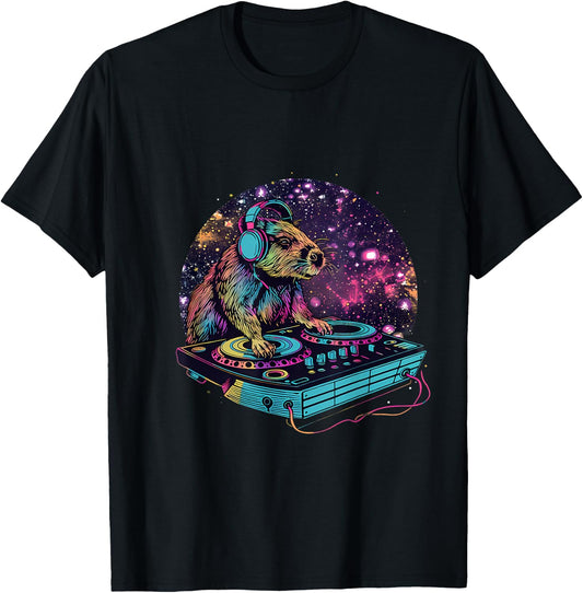 Capybara Music DJ Turntable DJ Capybara Music Producer House T-Shirt - T-Shirt | Black