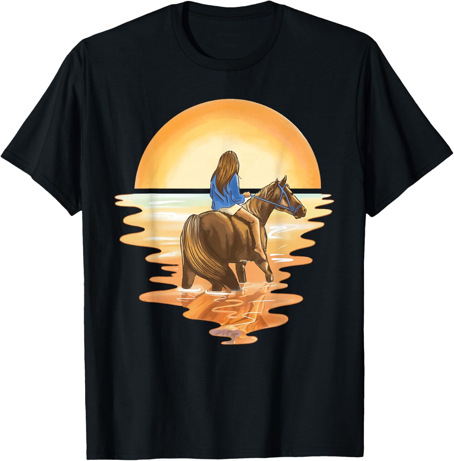 Girl rides in the sunset horse horses T-Shirt - T-Shirt | Black
