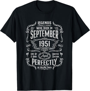 73th Birthday Legends Were Born In September 1951 T-Shirt - T-Shirt | Black