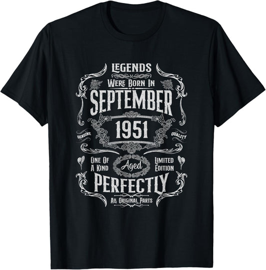73th Birthday Legends Were Born In September 1951 T-Shirt - T-Shirt | Black