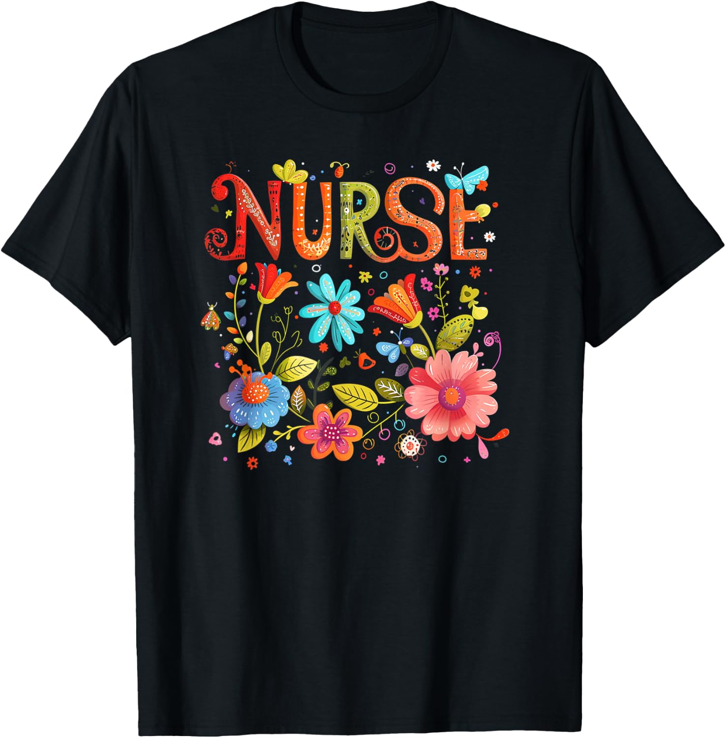 Nurse Easter Health Worker Spring Flowers RN T-Shirt - T-Shirt | Black