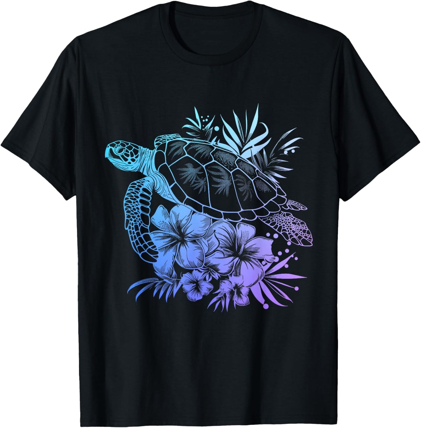 Sea Turtle Hawaiian Flowers Hawaii Diver T-Shirt - T-Shirt | Black