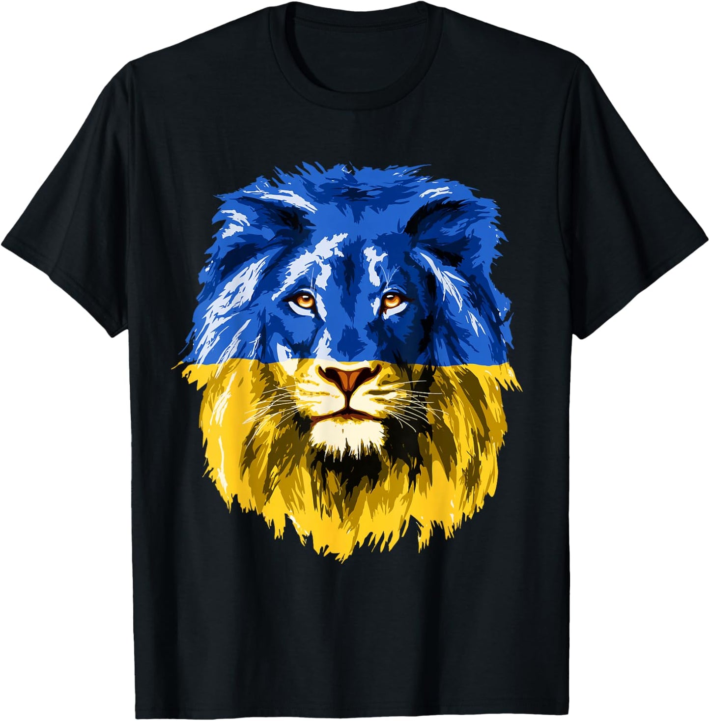 Yellow & Blue Flag Lion Face National Colors T-Shirt - T-Shirt | Black