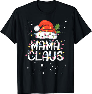 Mama Claus Christmas Lights Pajama Family Matching Gifts T-Shirt - T-Shirt | Black