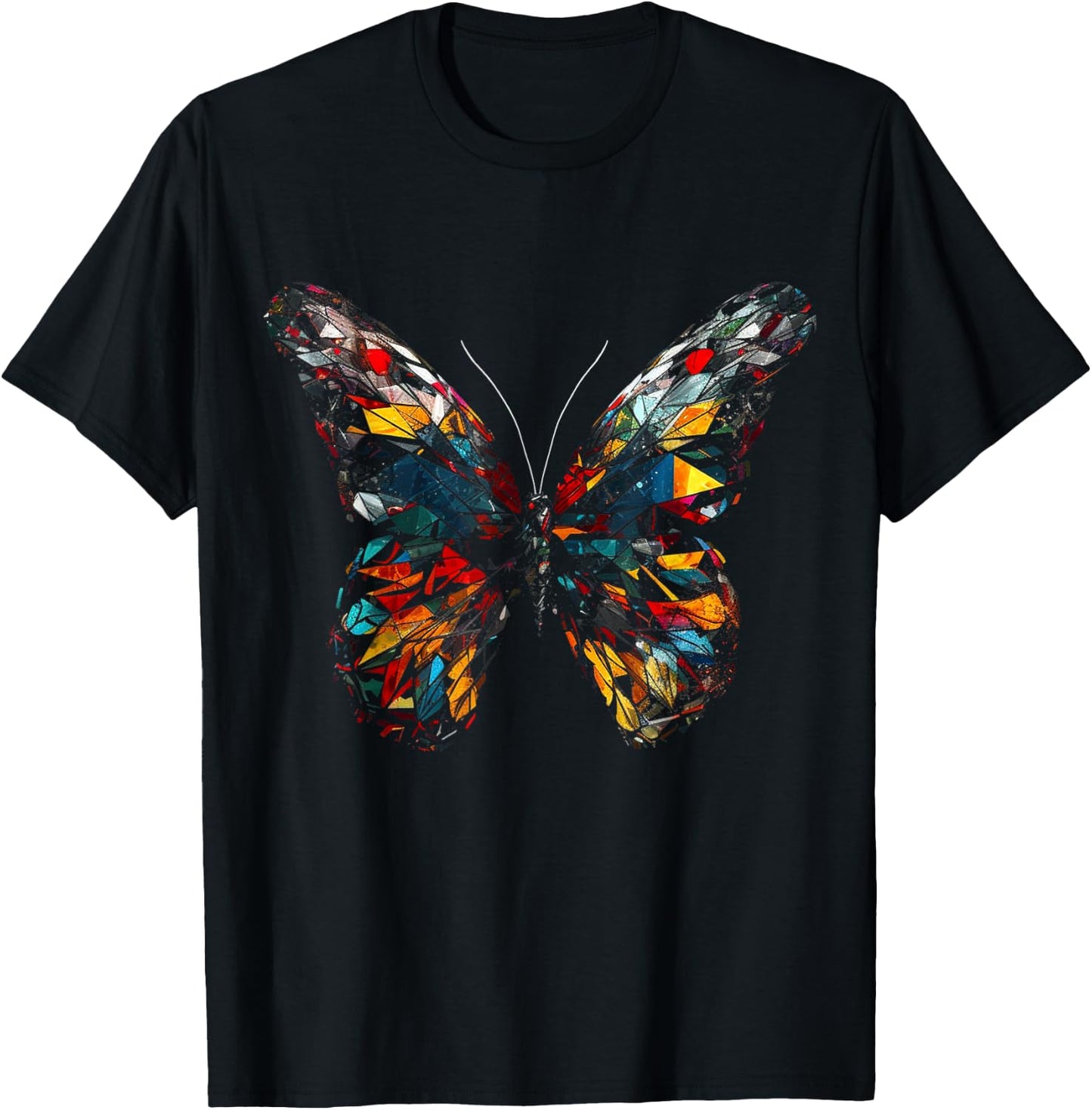 Butterfly Colourful Polygon - Art Animal Butterfly T-Shirt - T-Shirt | Black
