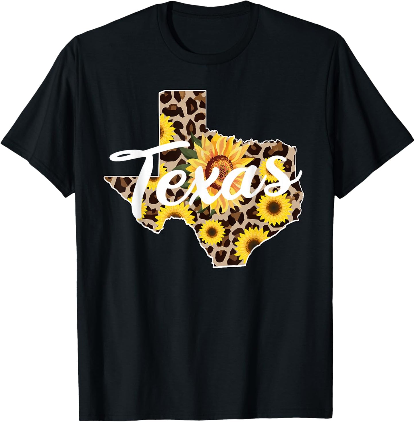 Texas Girl Sunflower Leopard Rustic Black State Pride T-Shirt - T-Shirt | Black
