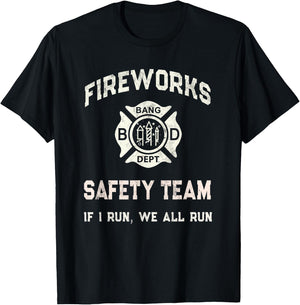 Sarcastic FIREWORKS SAFETY TEAM Staff Pyro Squad Pyromaniac T-Shirt - T-Shirt | Black