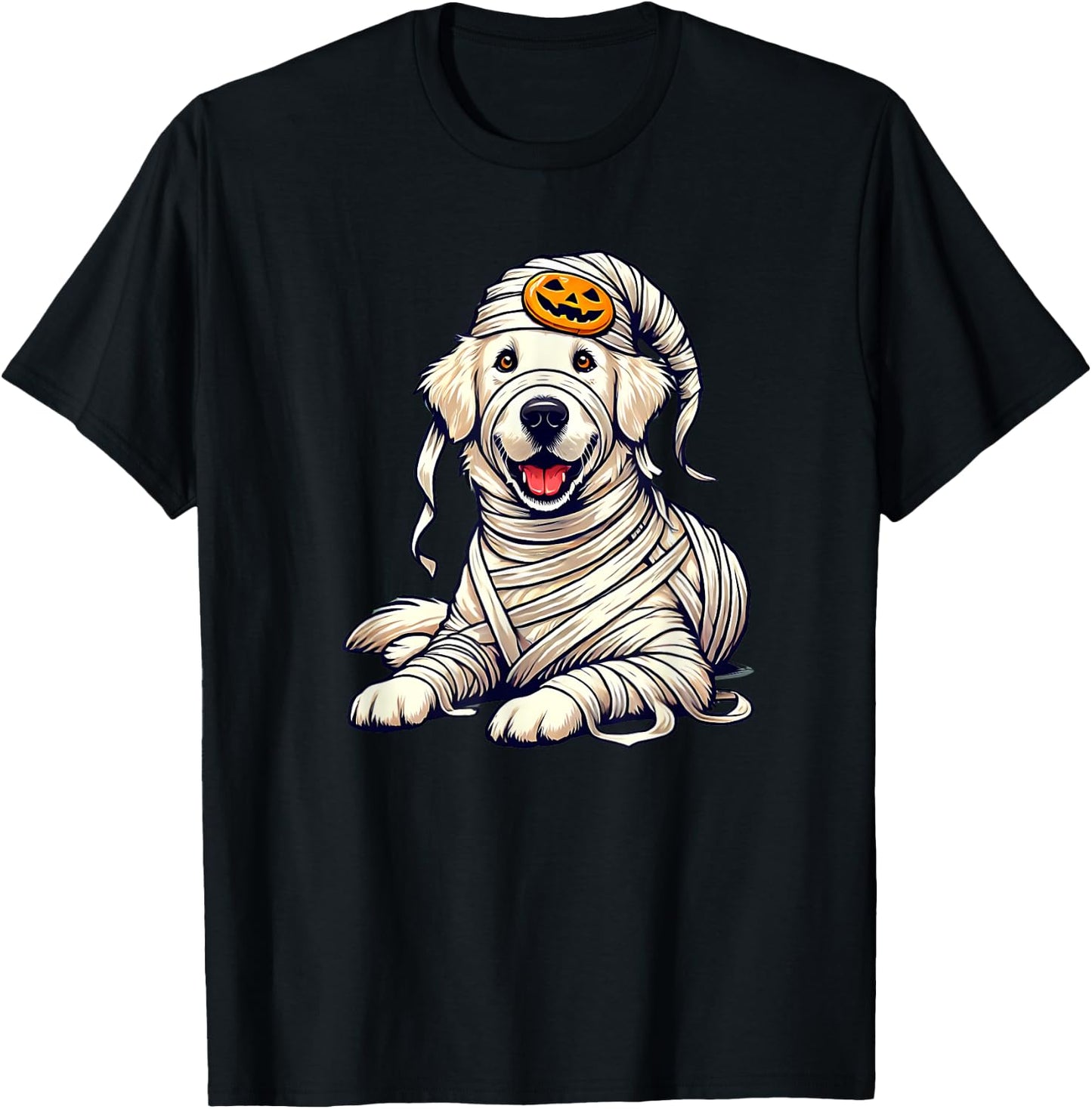 Halloween English Cream Golden Retriever Dog Cute Puppy T-Shirt - T-Shirt | Black
