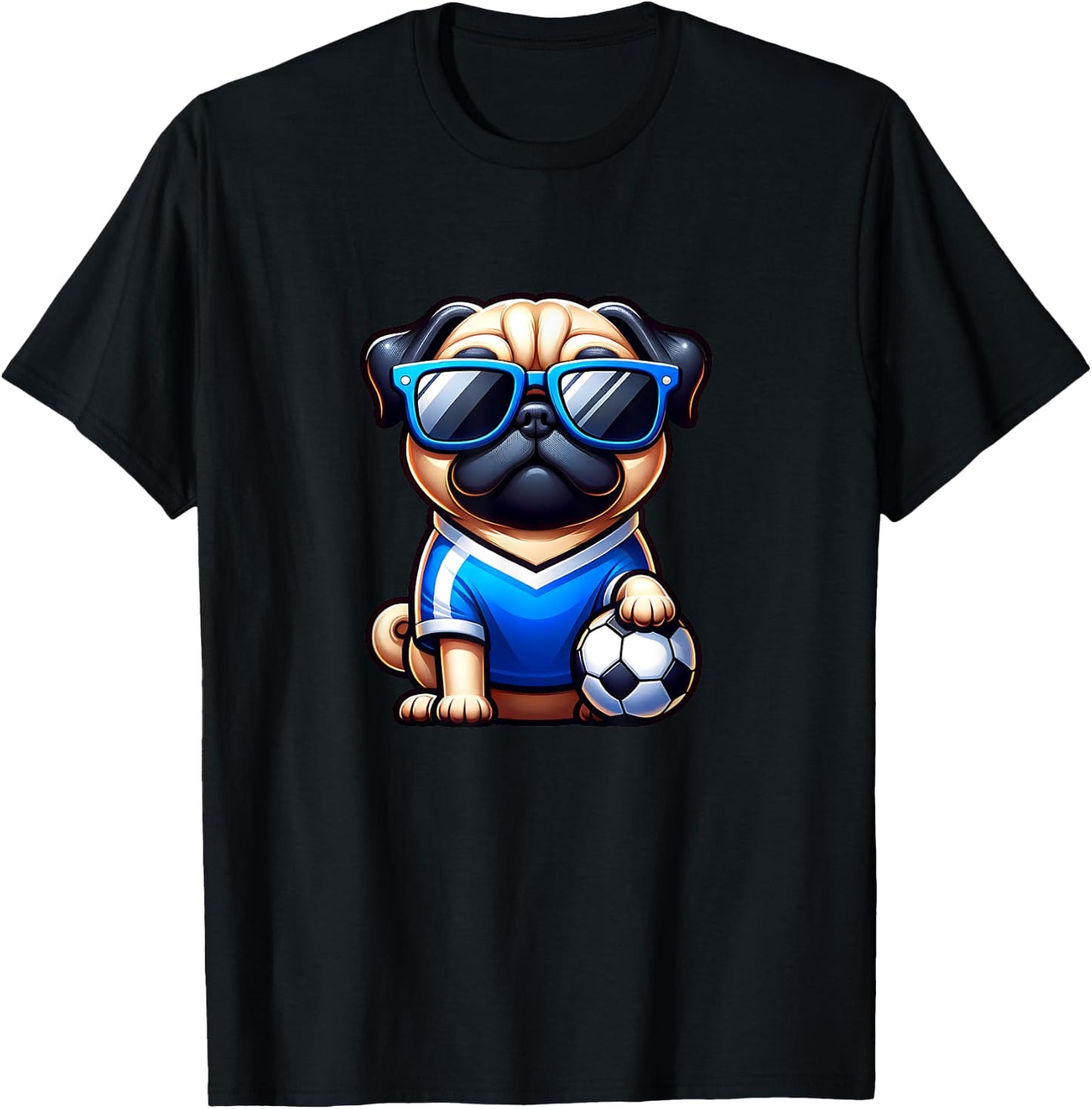 Pug Soccer Player Dog Champion Fan Women Kids T-Shirt - T-Shirt | Black