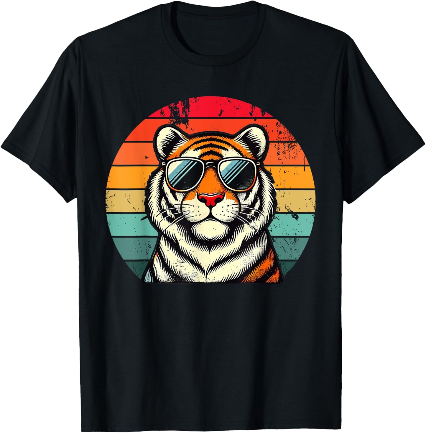 Retro Tiger in Sunglasses Men Women Kids Novelty Funny Tiger T-Shirt - T-Shirt | Black