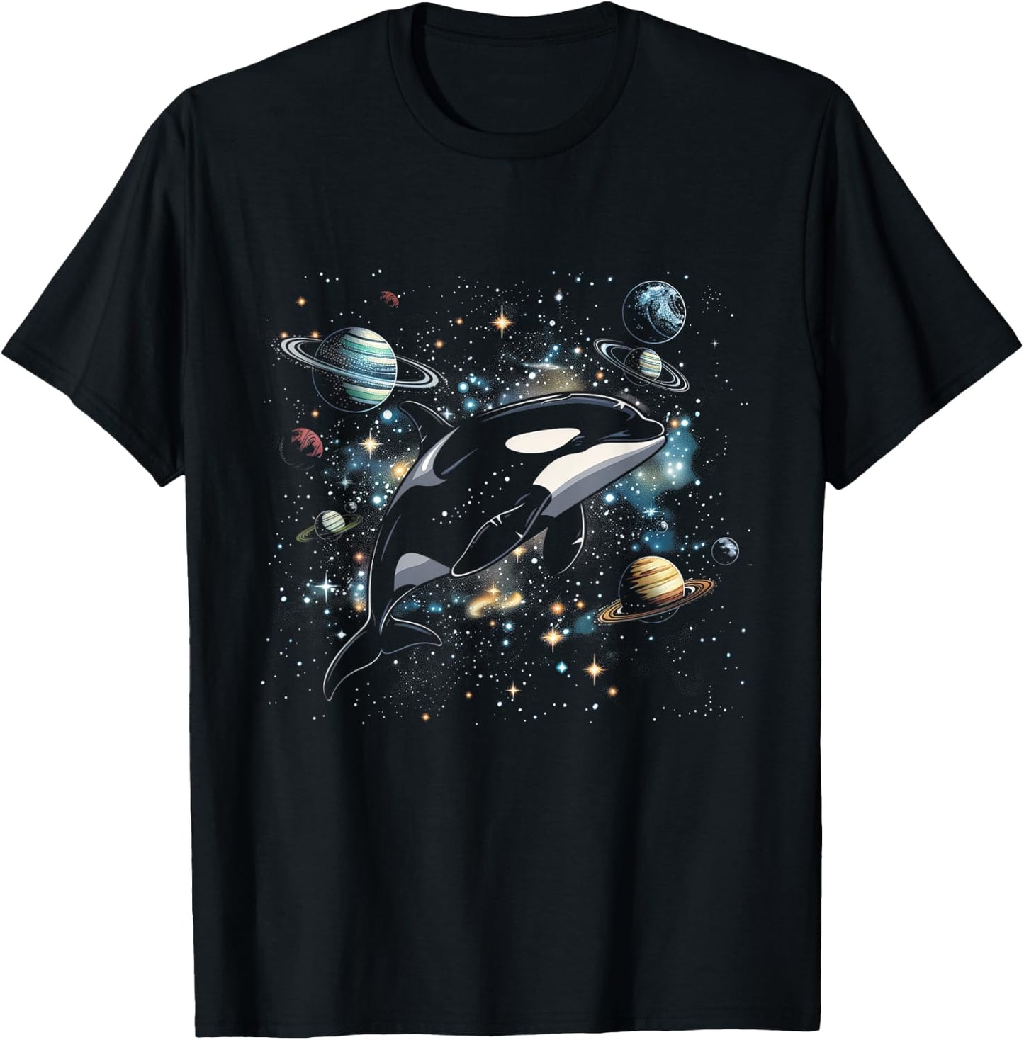 Orca In Space Planets Stars Whale Lover T-Shirt - T-Shirt | Black