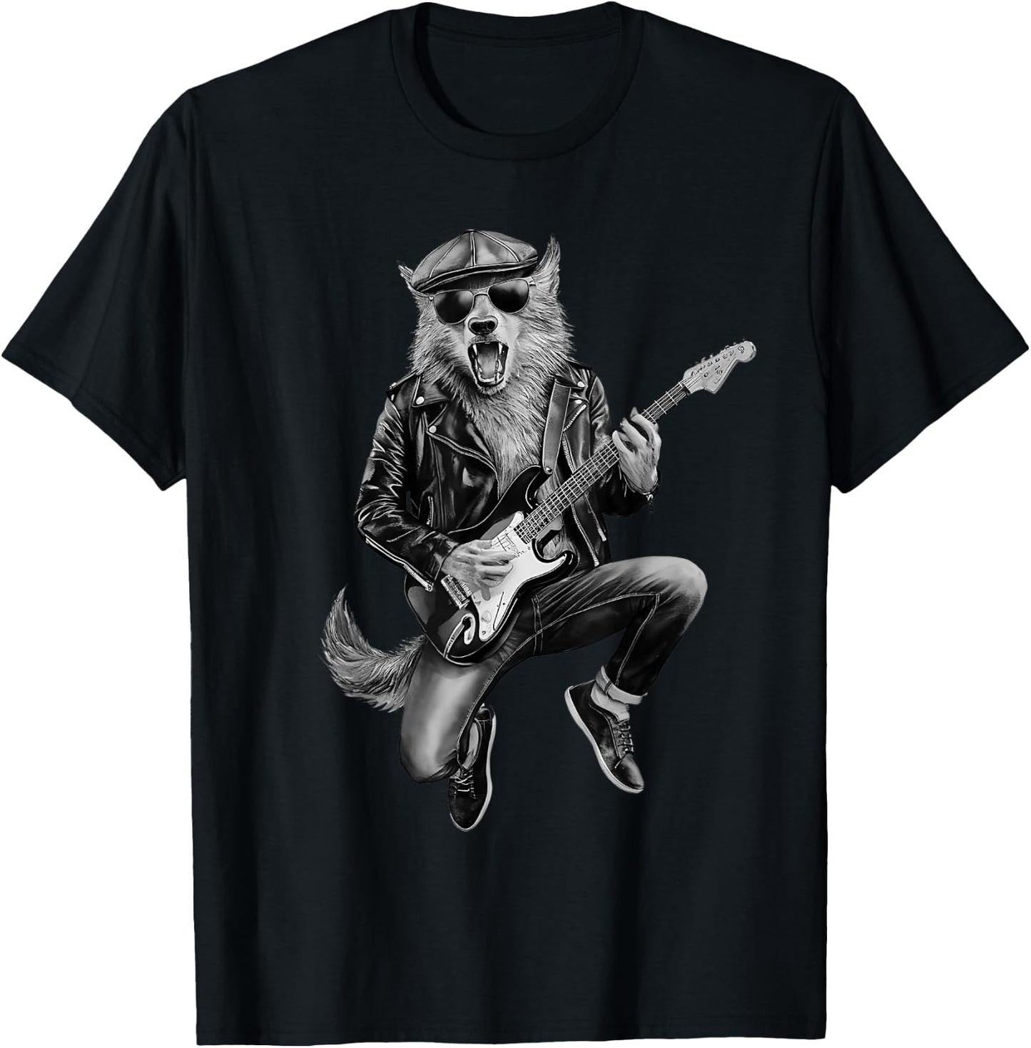 Werewolf Playing Guitar music classic Rocker T-Shirt - T-Shirt | Black