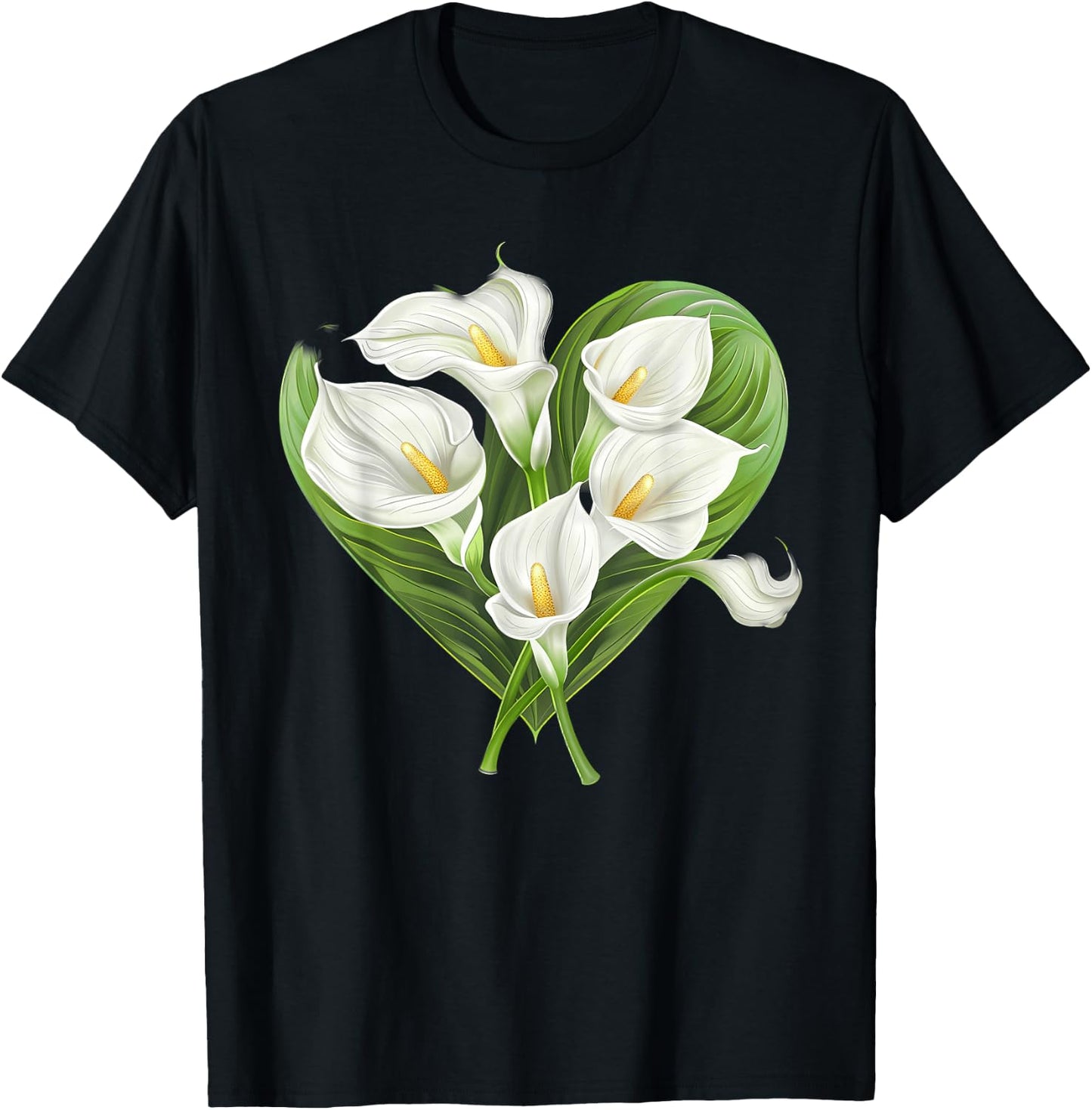 Calla Lilies In A Heart T-Shirt - T-Shirt | Black