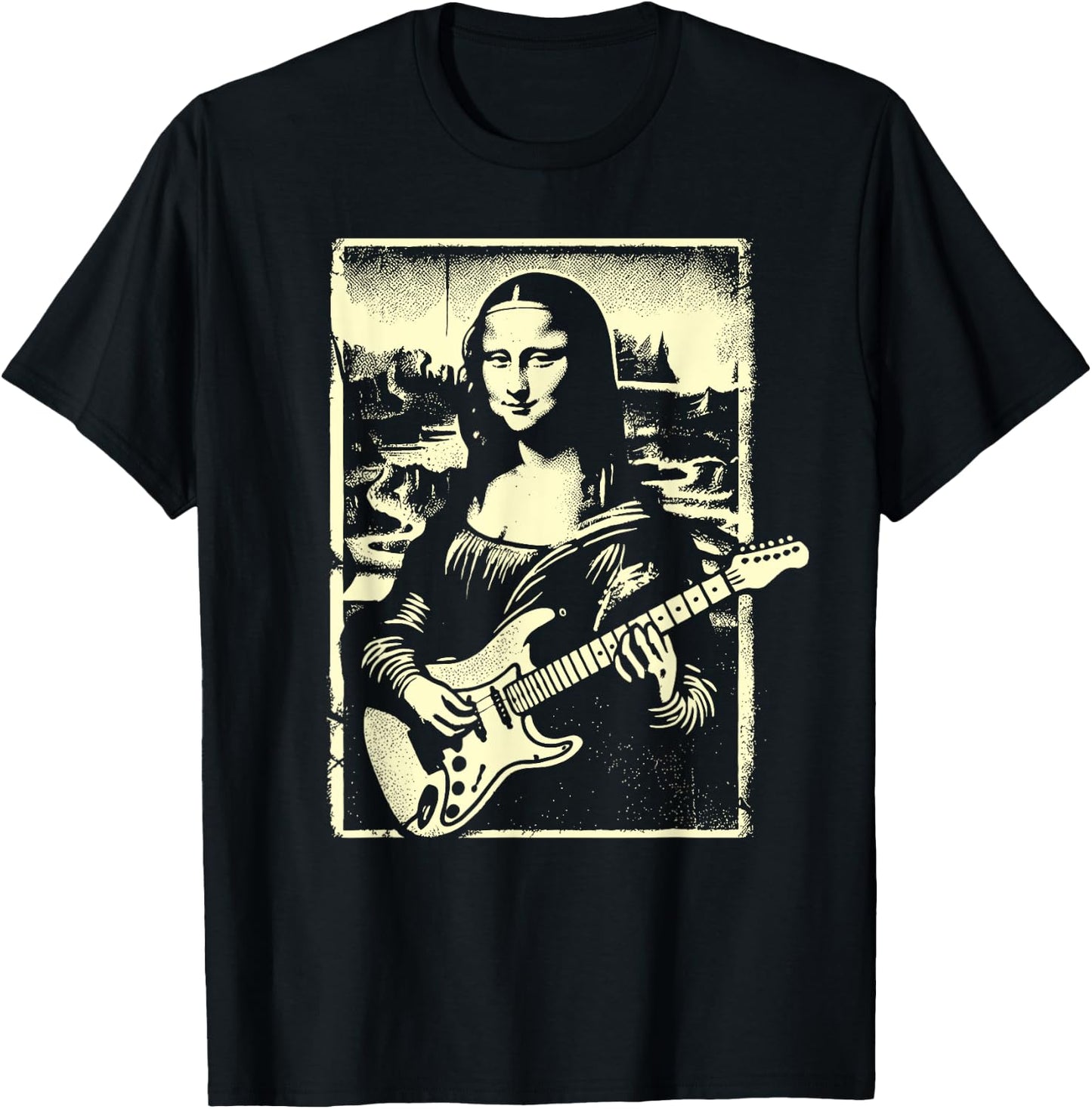 Mona Lisa Guitar Music Teacher Novelty Funny Electric Guitar Men Women Girls Kids T-Shirt - T-Shirt | Black
