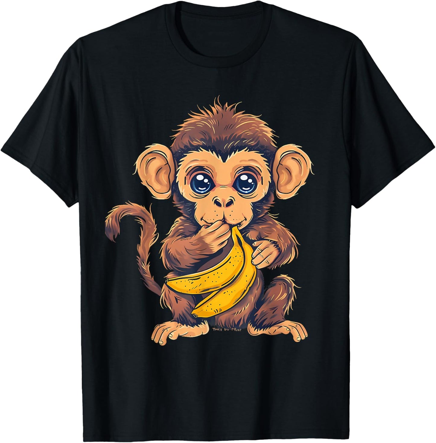 Banana Monkey Animal Art Drawing Cute Monkey Wildlife T-Shirt - T-Shirt | Black