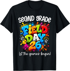 Second Grade Field Day 2026 Let The Games Begin Teacher Kids T-Shirt - T-Shirt | Black
