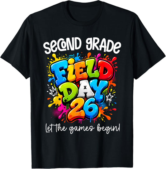 Second Grade Field Day 2026 Let The Games Begin Teacher Kids T-Shirt - T-Shirt | Black
