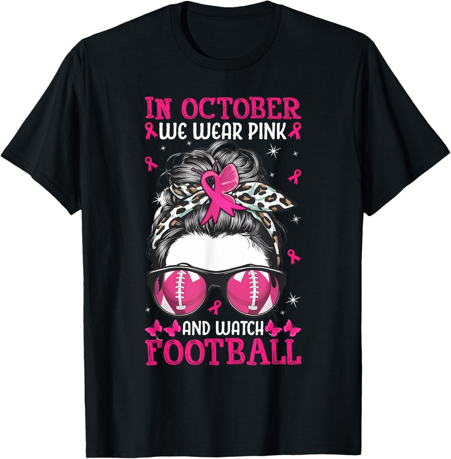 In October We Wear Pink and Watch Football Breast Cancer T-Shirt - T-Shirt | Black