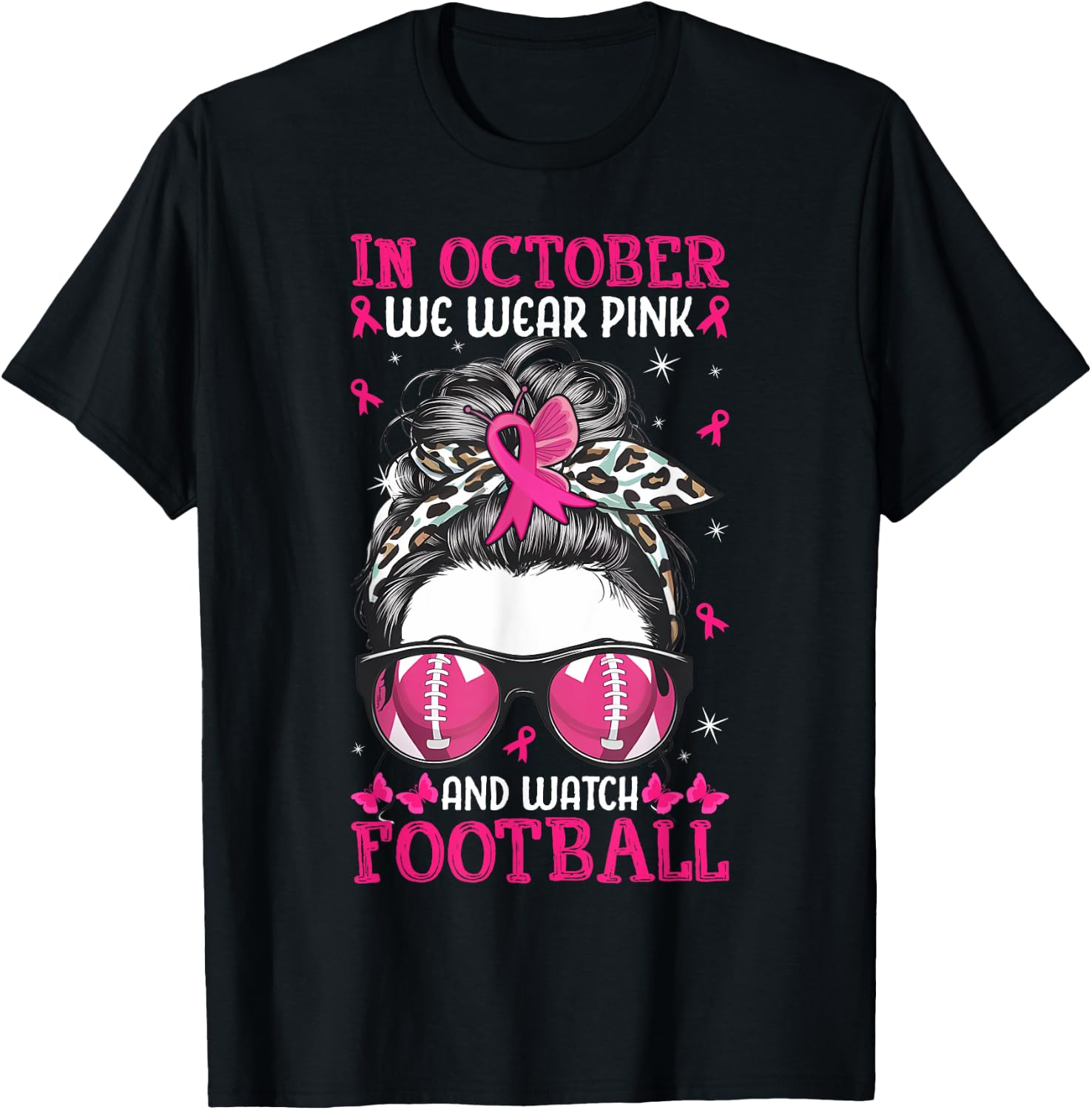 In October We Wear Pink and Watch Football Breast Cancer T-Shirt - T-Shirt | Black
